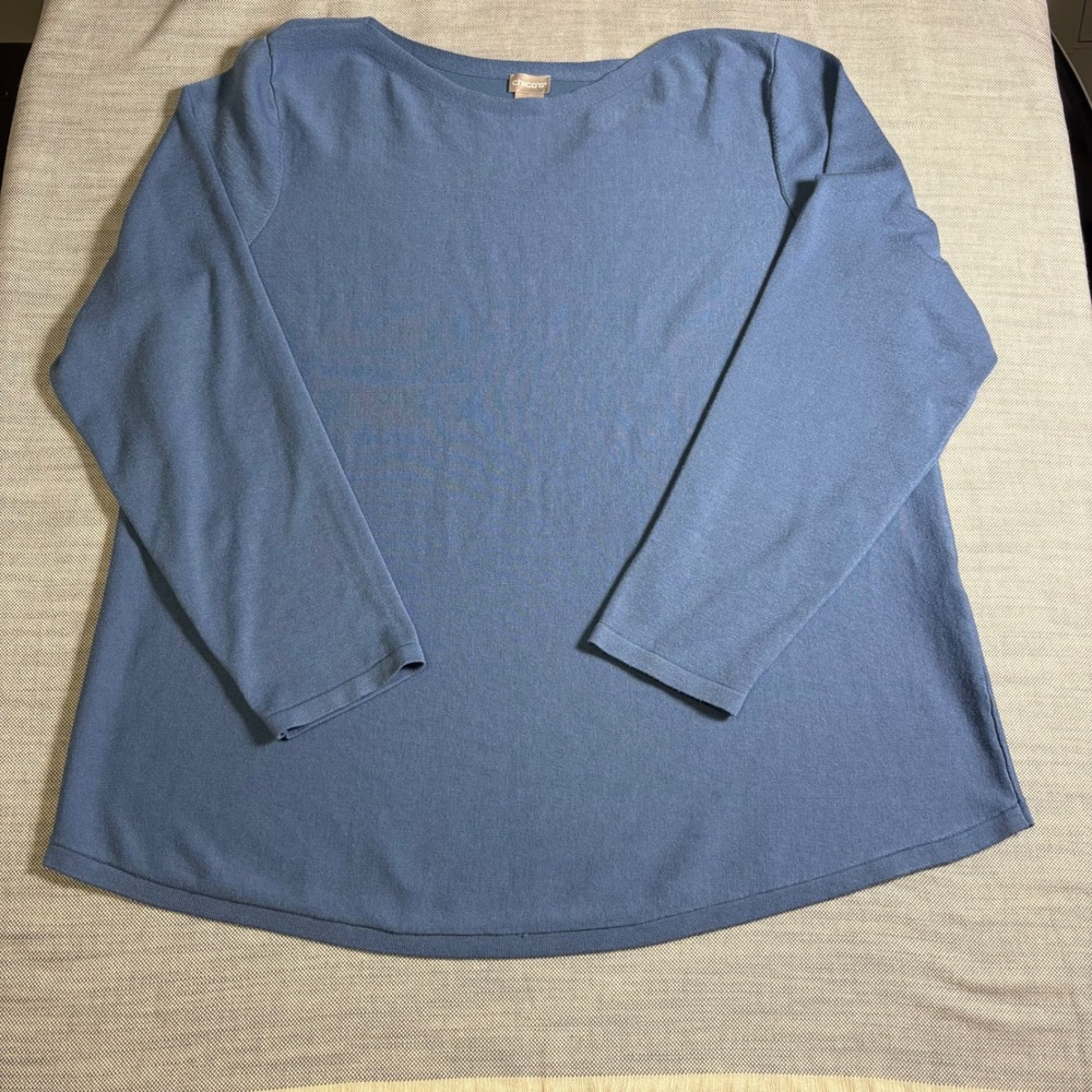 Chico's, Knit Sweater, Size 4 XXL, Blue, Boat Neck Long Sleeve Rayon